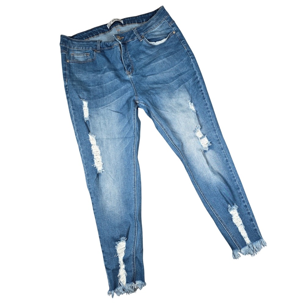 Blue Savvy Distressed Skinny Jeans 18‎ Stretch Ripped Frayed Raw Hem Grunge Boho
